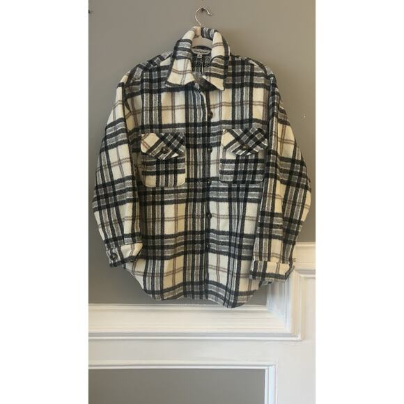 Davi & Dani Plaid Oversized Womens M Jacket Black Brown Ivory Buttons - Picture 8 of 8